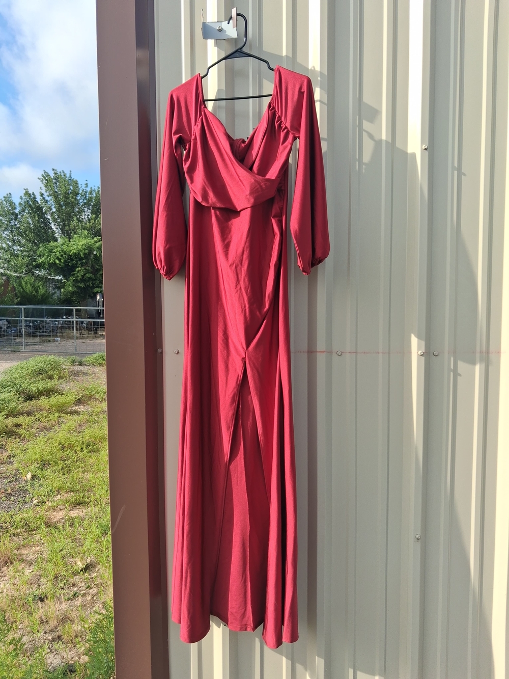 Fashion Nova Red Draped Maxi Dress with Bishop Sleeves